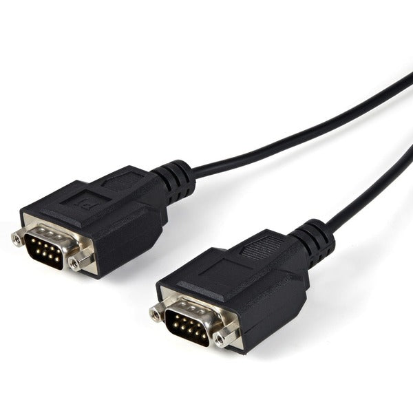 A black StarTech.com USB to Serial Adapter - 2 Port - COM Port Retention - FTDI - USB to RS232 Adapter Cable - USB to Serial Converter.
