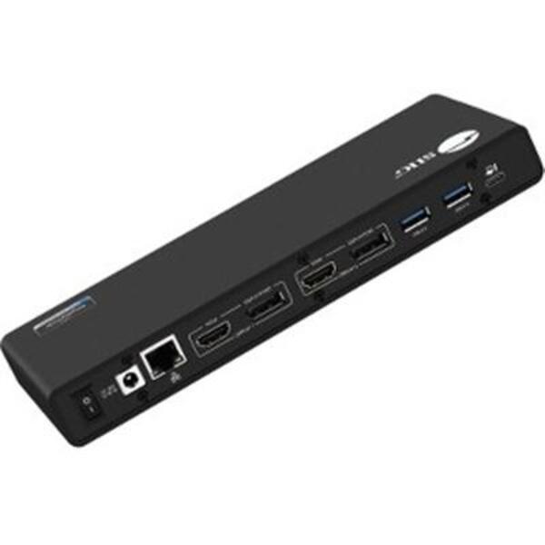 A black USB 3.1 Type-C Dual 4K Docking Station with Power Delivery 60W with two USB ports.