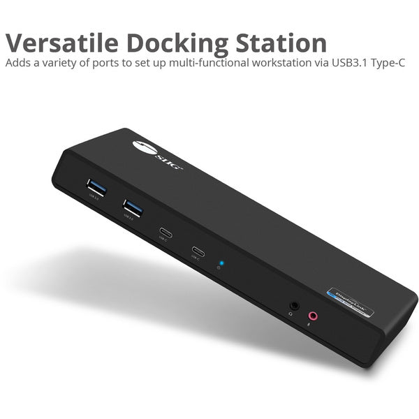 A black USB 3.1 Type-C Dual 4K Docking Station with Power Delivery 60W with two USB ports.