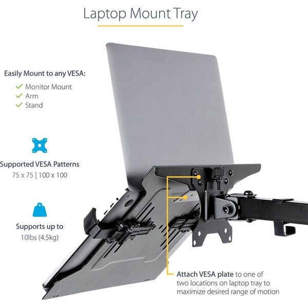 A StarTech.com VESA Laptop Tray for a laptop on a white background.
