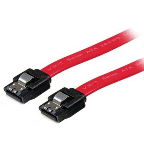 Two StarTech.com 6in Latching SATA Cables on a white background.