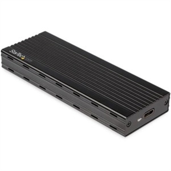 A StarTech.com USB-C (10Gbps) to M.2 NVMe SSD Enclosure - Portable M.2 PCIe Aluminum Case - 1GB/s Read & Write - Mac & PC on a white background.