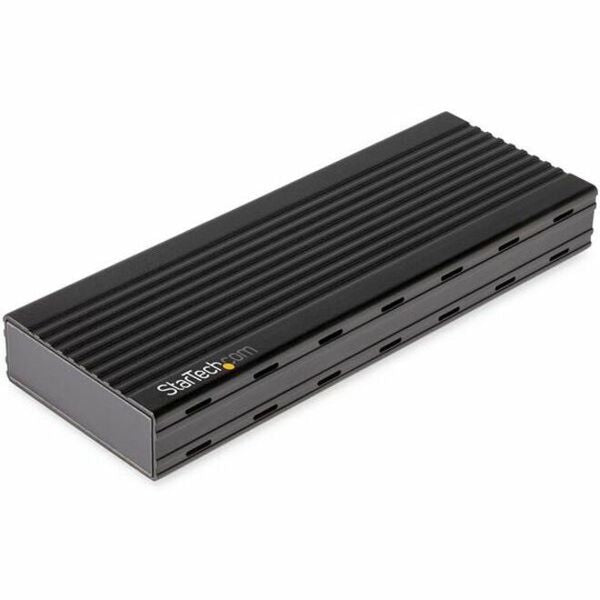 A StarTech.com USB-C (10Gbps) to M.2 NVMe SSD Enclosure - Portable M.2 PCIe Aluminum Case - 1GB/s Read & Write - Mac & PC on a white background.