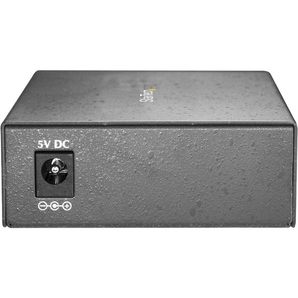 A StarTech.com Multimode SC Fiber Ethernet Media Converter - 1000BASE-SX Gigabit Fiber Optic to Copper Bridge - 10/100/1000 Network - 550m on a white background.