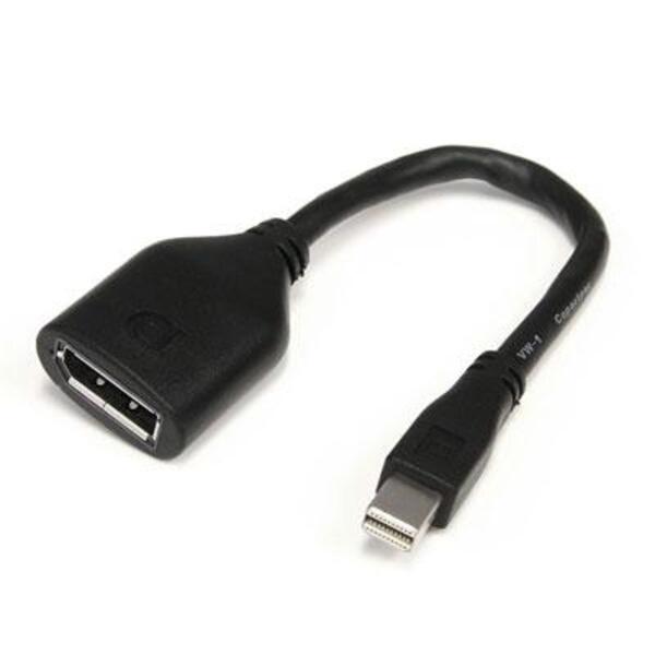 A black StarTech.com Mini DisplayPort to DisplayPort Adapter, 4K x 2K Video, Ultra HD Mini DP to DP Converter, mDP to DP 1.2 Adapter, Male/Female on a white background.