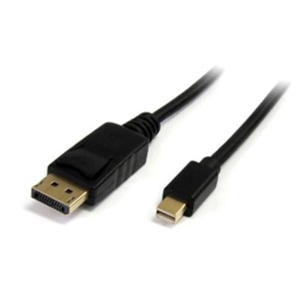 A black StarTech.com 10ft (3m) Mini DisplayPort to DisplayPort 1.2 Cable, 4K x 2K mDP to DisplayPort Adapter Cable, Mini DP to DP Cable.