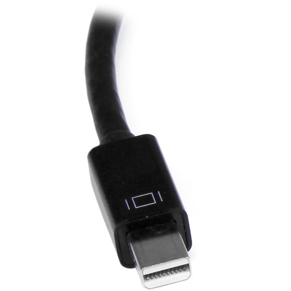 A black StarTech.com Mini DisplayPort to HDMI 4K Audio / Video Converter - mDP 1.2 to HDMI Active Adapter for UltraBook / Laptop - 4K @ 30 Hz - Black.