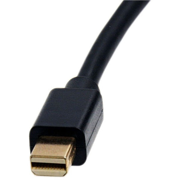A black and gold StarTech.com Mini DisplayPort to HDMI Video Adapter Converter cable on a white background.