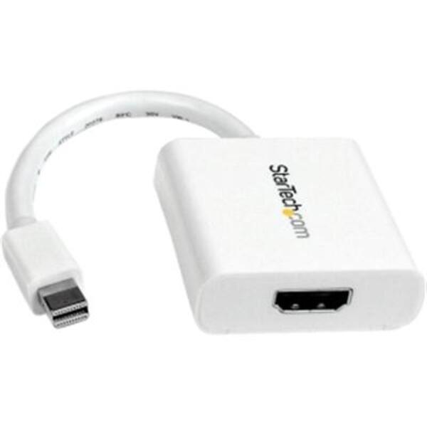A white StarTech.com Mini DisplayPort to HDMI Video Adapter Converter.