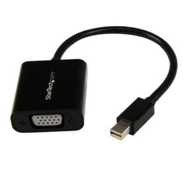 A black StarTech.com Mini DisplayPort 1.2 to VGA Adapter Converter - Mini DP to VGA - 1920x1200.