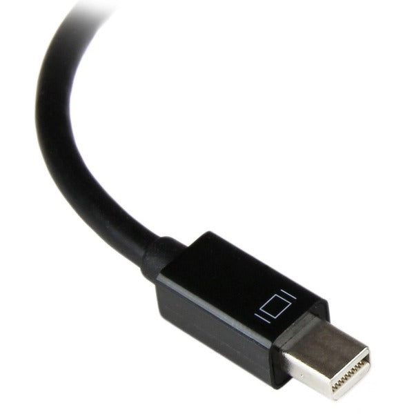 A black StarTech.com Mini DisplayPort 1.2 to VGA Adapter Converter - Mini DP to VGA - 1920x1200.