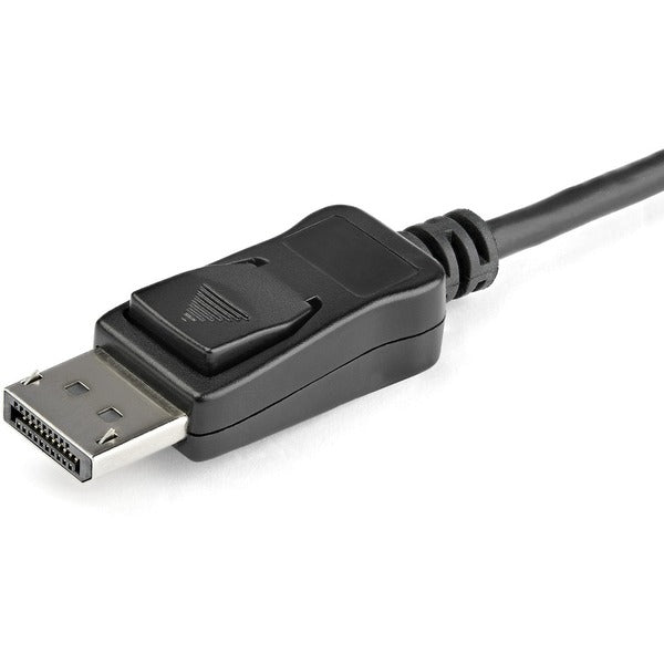 A black StarTech.com 2-Port Multi Monitor Adapter, DisplayPort 1.2 MST Hub, Dual 4K 30Hz, Video Splitter for Extended Desktop Mode, Windows Only on a white background.
