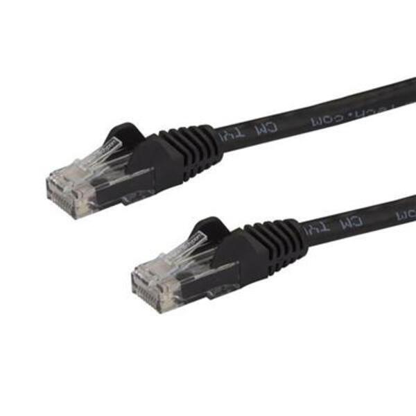 A pair of StarTech.com 100ft CAT6 Ethernet Cables - Black Snagless Gigabit - 100W PoE UTP 650MHz Category 6 Patch Cord UL Certified Wiring/TIA on a white background.