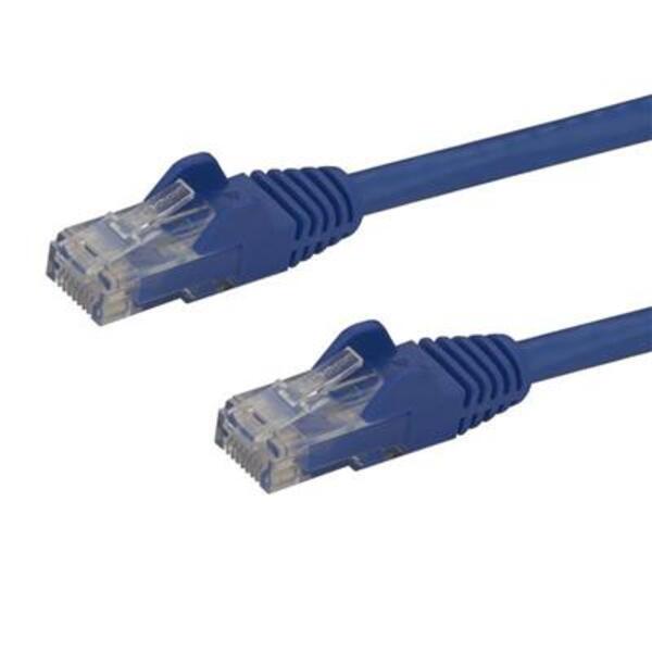 A pair of StarTech.com 15ft CAT6 Ethernet Cables - Blue Snagless Gigabit - 100W PoE UTP 650MHz Category 6 Patch Cord UL Certified Wiring/TIA on a white background.