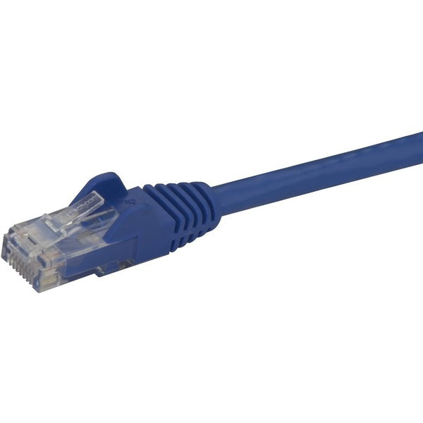 A pair of StarTech.com 15ft CAT6 Ethernet Cables - Blue Snagless Gigabit - 100W PoE UTP 650MHz Category 6 Patch Cord UL Certified Wiring/TIA on a white background.