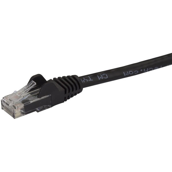 A black StarTech.com 25ft CAT6 Ethernet Cable with a snagless design on a white background.