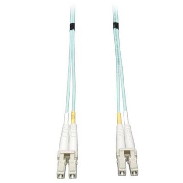 A pair of Tripp Lite 10Gb Duplex Multimode 50/125 OM3 fiber patch cables on a white background.