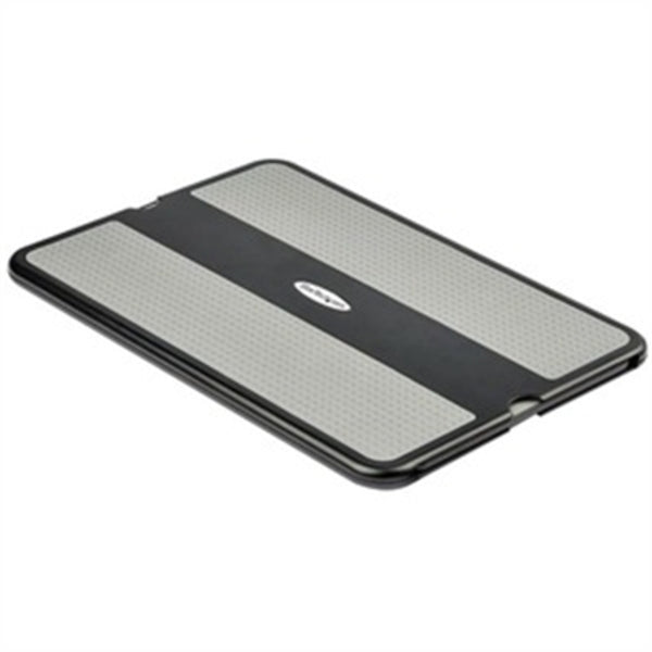 A black and silver StarTech.com Lap Desk - For 13" / 15" Laptops - Portable Notebook Lap Pad - Retractable Mouse Pad - Anti-Slip Heat-Guard Surface (NTBKPAD) on a white background.