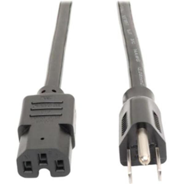A Tripp Lite 8ft Power Cord Cable 5-15P to C15 Heavy Duty 15A 14AWG 8' with two plugs on it, featuring a black NEMA 5-15P plug and an IEC-320-C15 plug.