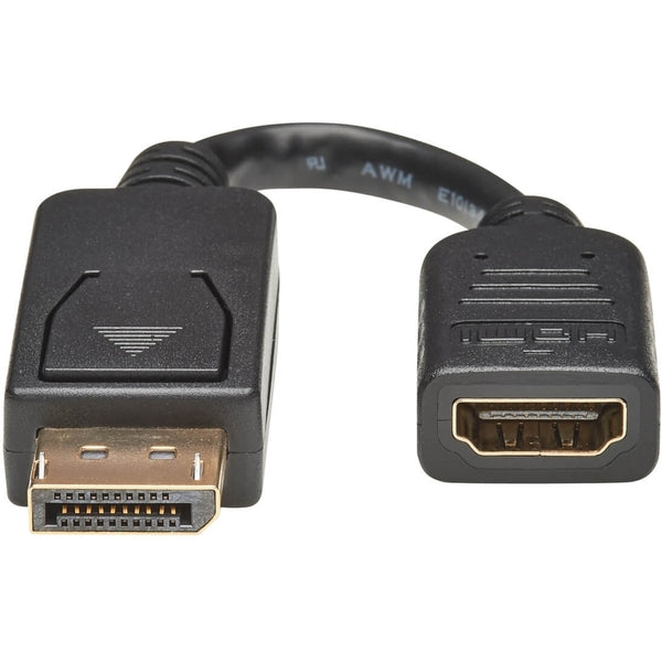 A black Tripp Lite DisplayPort to HDMI Adapter Converter DP to HDMI 6" adapter.