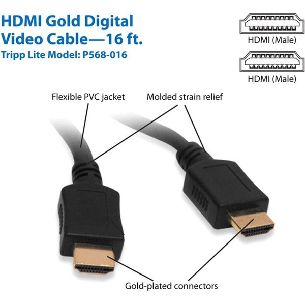A pair of Tripp Lite 16ft High Speed HDMI Cable Digital Video with Audio 4K x 2K M/M 16' on a white background.