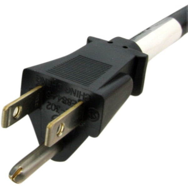 A black StarTech.com 25 ft Power Cord Extension - NEMA 5-15R to NEMA 5-15P with a white plug on it.