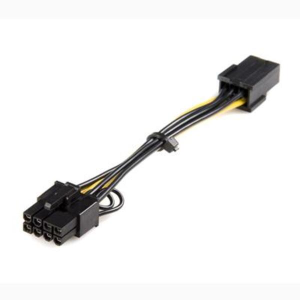 A black and yellow StarTech.com Power Adapter Cable - PCI Express - 6 Pin - 8 Pin - PCIe with a black and yellow connector.