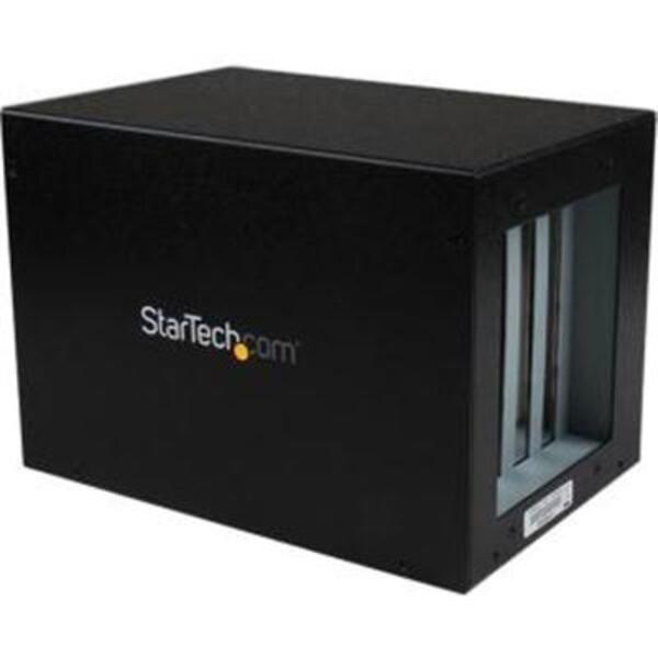 An external StarTech.com PCI Express to 4 Slot PCI Expansion System featuring the word startech on its black box.