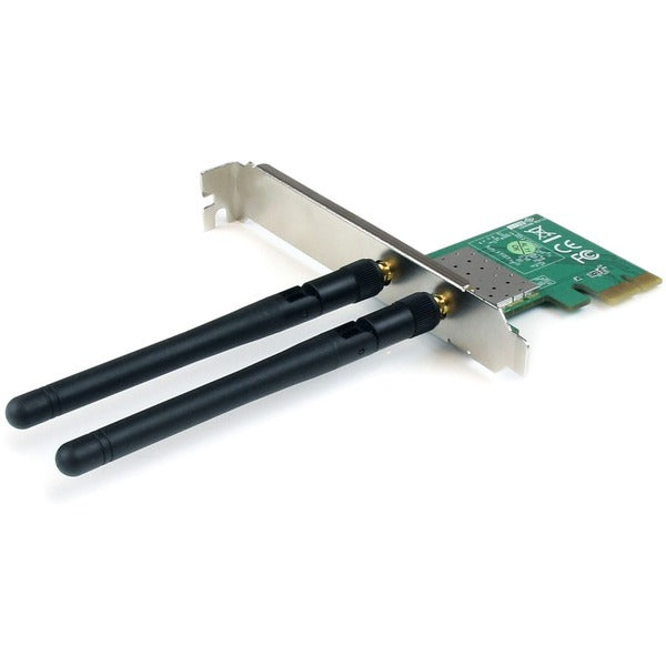 A StarTech.com PCI Express Wireless N Adapter - 300 Mbps PCIe 802.11 b/g/n Network Adapter Card ? 2T2R 2.2 dBi with two antennas.