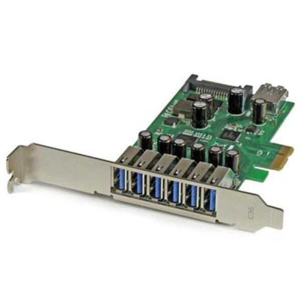 A StarTech.com 7 Port PCI Express USB 3.0 Card - Standard and Low-Profile Design with four ports.