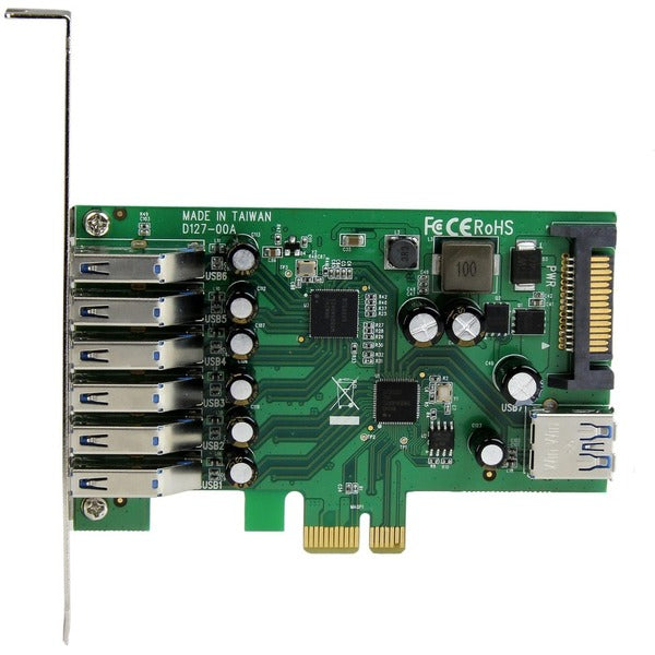 A StarTech.com 7 Port PCI Express USB 3.0 Card - Standard and Low-Profile Design with four ports.