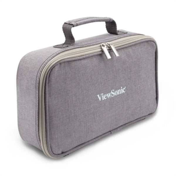 A gray travel bag with the ViewSonic Carrying Case Portable Projector on it.