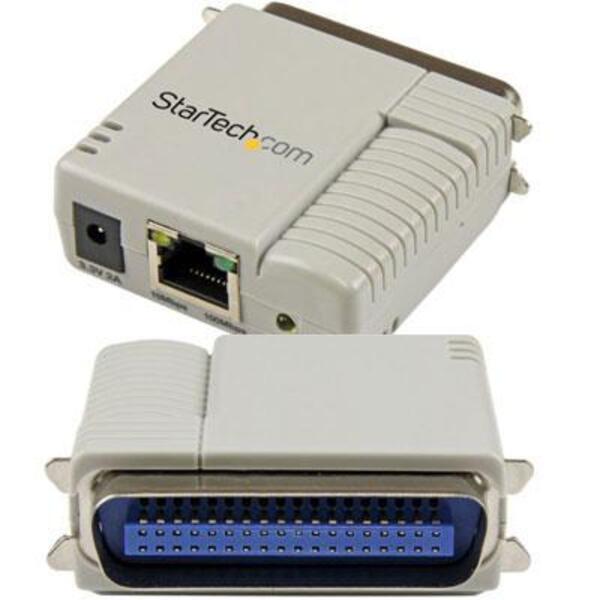 A StarTech.com 1 Port 10/100 Mbps Ethernet Parallel Network Print Server ethernet to ethernet adapter.