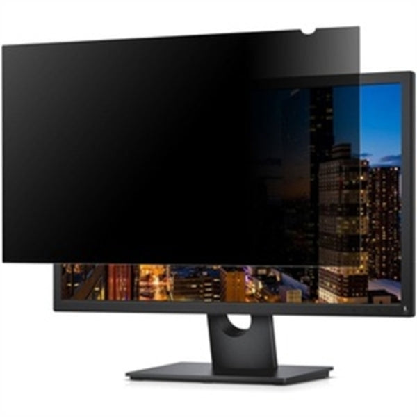 A StarTech.com Monitor Privacy Screen for 19" Display - Widescreen Computer Monitor Security Filter - Blue Light Reducing Screen Protector with a black screen protected by a privacy screen.