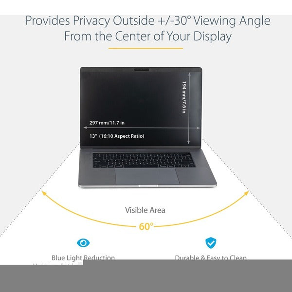 A StarTech.com Laptop Privacy Screen for 13 inch MacBook Pro &amp; Air - Magnetic Removable Security Filter - Blue Light Reducing - Matte/Glossy.