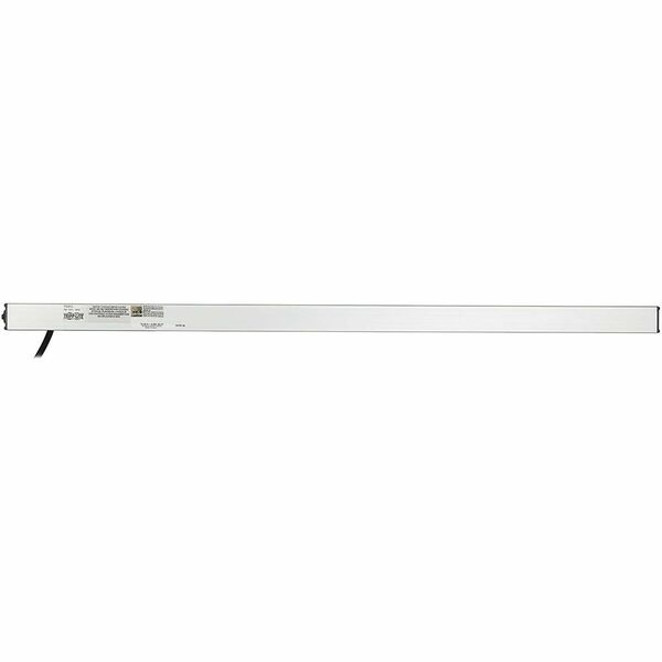 A Tripp Lite Power Strip 120V 5-15R 12 Outlet 15' Cord Vertical Metal 0URM with a black and white stripe.