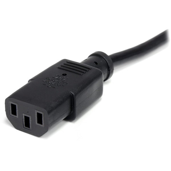 A StarTech.com 25ft(7.6m) Computer Power Cord, NEMA 5-15P to C13, 10A 125V 18AWG, Black Replacement AC PC Power Cord, TV/Monitor Power Cable with two plugs on it.