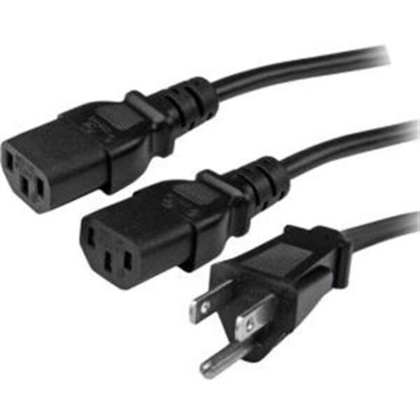 Two black StarTech.com 10ft (3m) Computer Power Y Cords, NEMA 5-15P to C13, 10A 125V, 18AWG, on a white background.