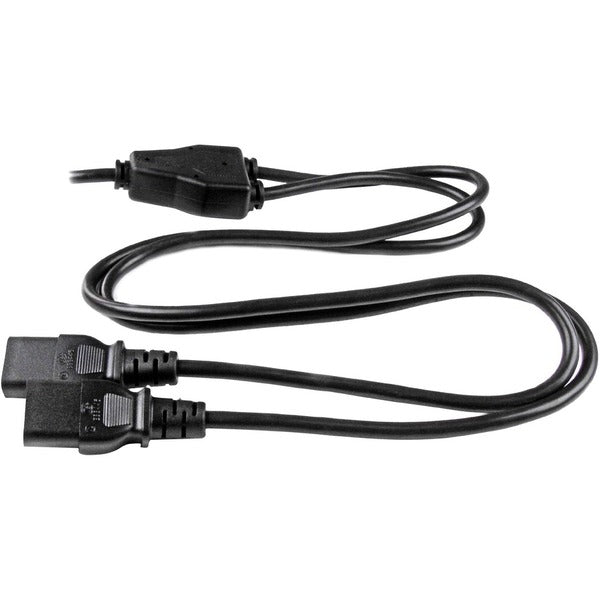 Two black StarTech.com 10ft (3m) Computer Power Y Cords, NEMA 5-15P to C13, 10A 125V, 18AWG, on a white background.