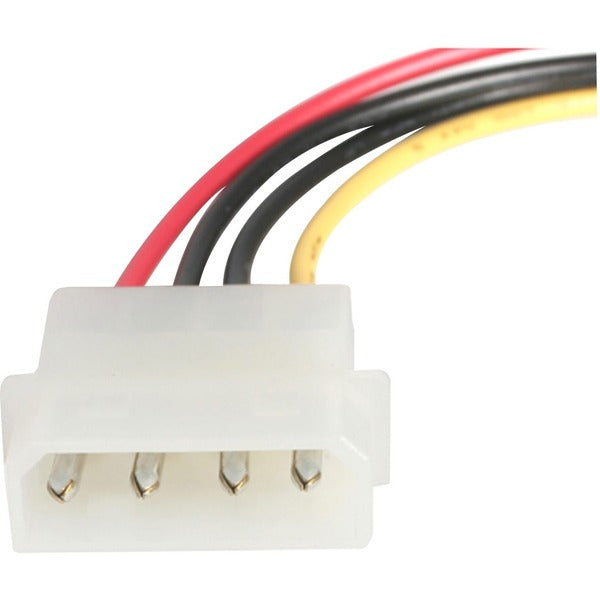 A red and black StarTech.com S18in SAS 29 Pin to SATA Cable with LP4 Power.