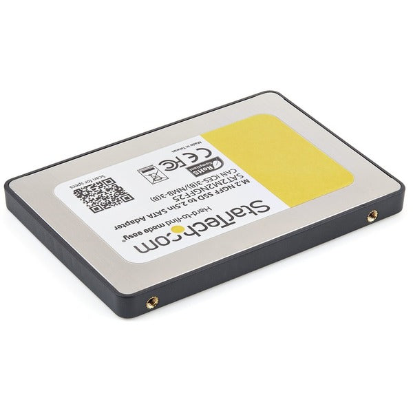 A StarTech.com M.2 SSD to 2.5in SATA III Adapter - M.2 Solid State Drive Converter with Protective Housing on a white background.