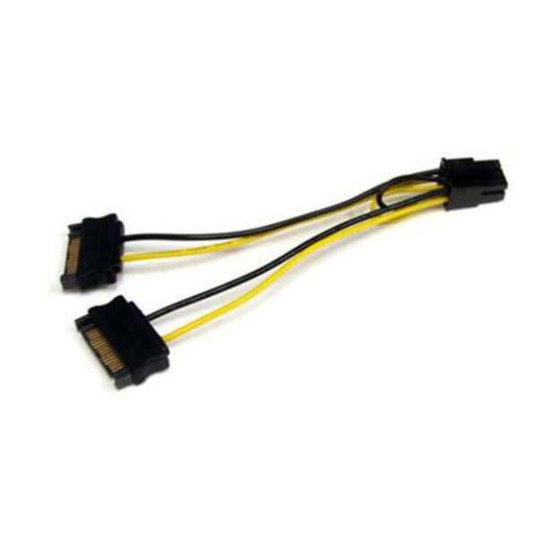 Two StarTech.com 6in SATA Power to 6 Pin PCI Express Video Card Power Cable Adapters on a white background.