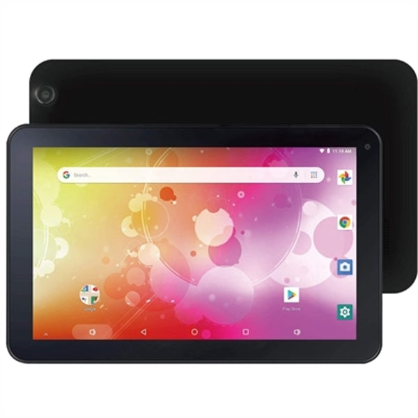 A Supersonic SC-2110 Tablet - 10.1" - Cortex A35 Quad-core (4 Core) 1.50 GHz - 2 GB RAM - 16 GB Storage - Android 10 - Black with a colorful background.
