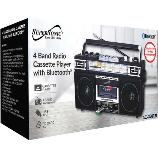 A Supersonic 4 Band Radio & Cassette Player + Cassette To Mp3 Converter & Bluetooth is shown on a white background.
