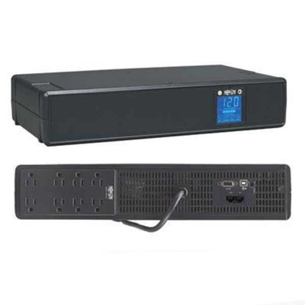A Tripp Lite UPS Smart 1500VA 900W Rackmount Tower Battery Back Up LCD AVR 120V USB DB9 RJ45 with an lcd screen.