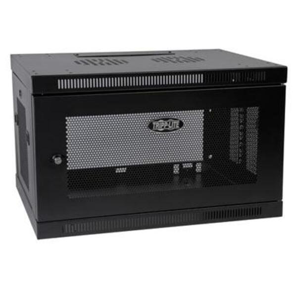 A black wall mounted enclosure with a door.