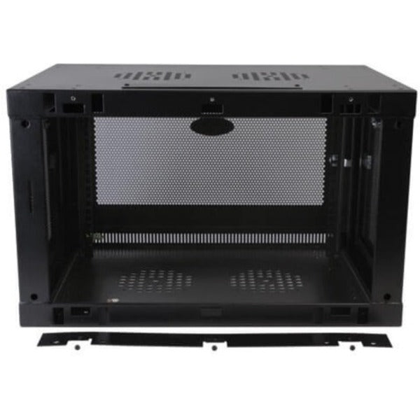 A black wall mounted enclosure with a door.