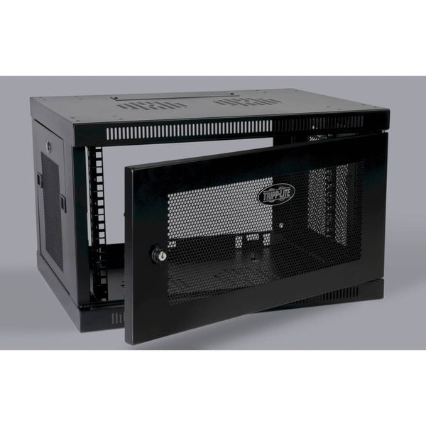 A black wall mounted enclosure with a door.