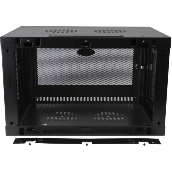 A Tripp Lite 6U Wall Mount Rack Enclosure Server Cabinet Switch Depth Deep with a door.