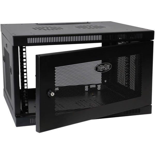 A Tripp Lite 6U Wall Mount Rack Enclosure Server Cabinet Switch Depth Deep with a door.